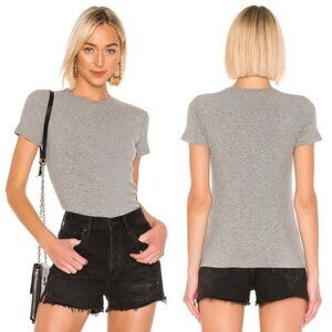 ATM Wide Rib Short Sleeve Crewneck Top in Heather Gray Size Medium